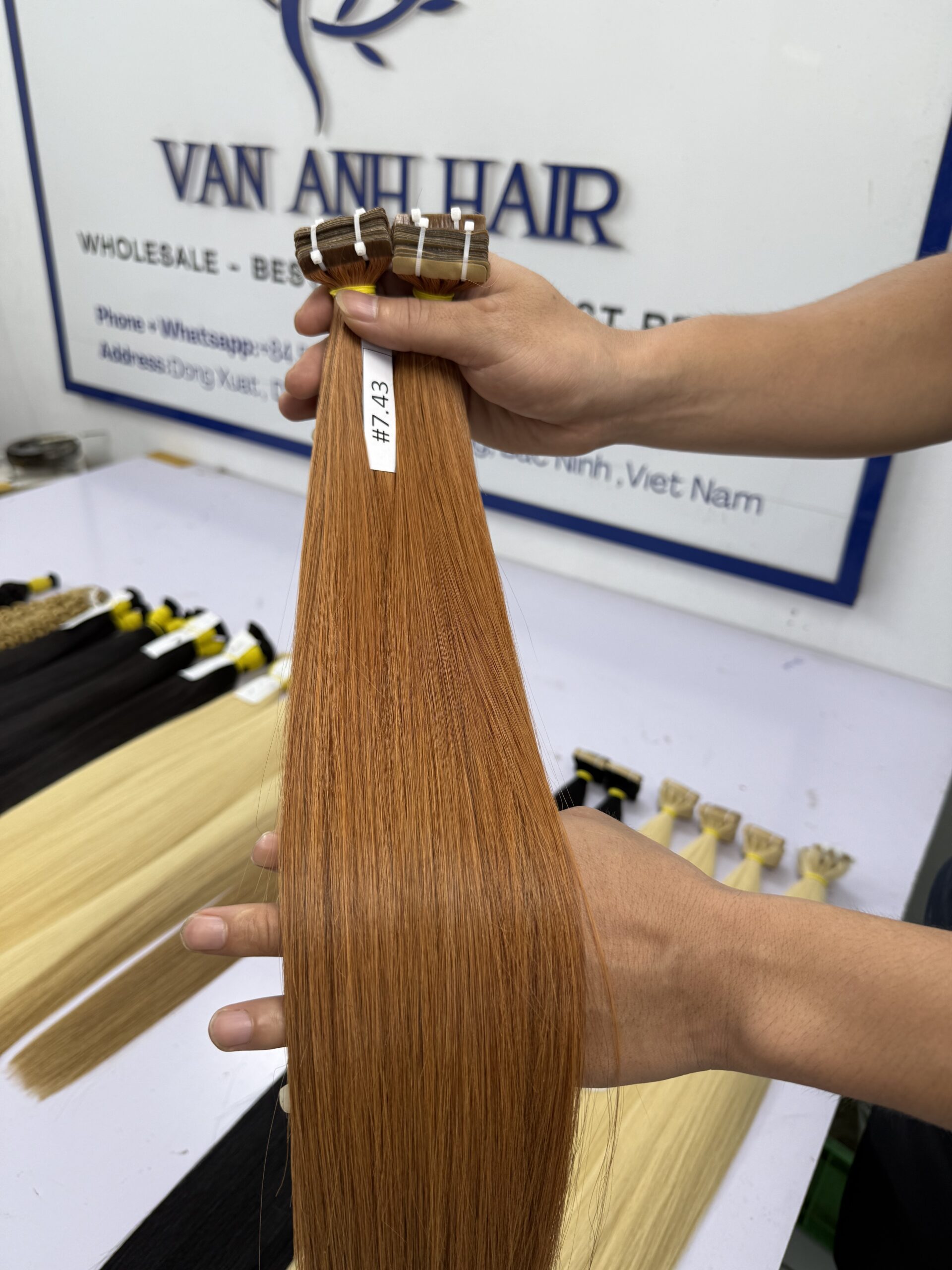 Vietnamese Tape-in Hair Extensions – 100% Human Hair | Van Anh Hair Color Piano #7.43 - Image 2